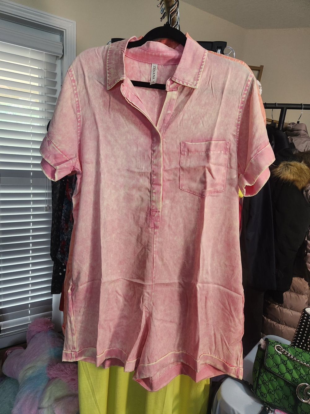Washed Pink Short-Sleeve Romper
